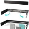 KROMS Étendoir Mural Zwart 100 Cm - AVEC GABARIT DE PERÇAGE - Étendoir Pliable - Wasrek Suspendu - Pliable - Mur - Peut être Suspendu - Longueur De Séchage 6m -Nettoyage Produits Boutique 1023x1200