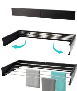 KROMS Étendoir Mural Zwart 100 Cm - AVEC GABARIT DE PERÇAGE - Étendoir Pliable - Wasrek Suspendu - Pliable - Mur - Peut être Suspendu - Longueur De Séchage 6m