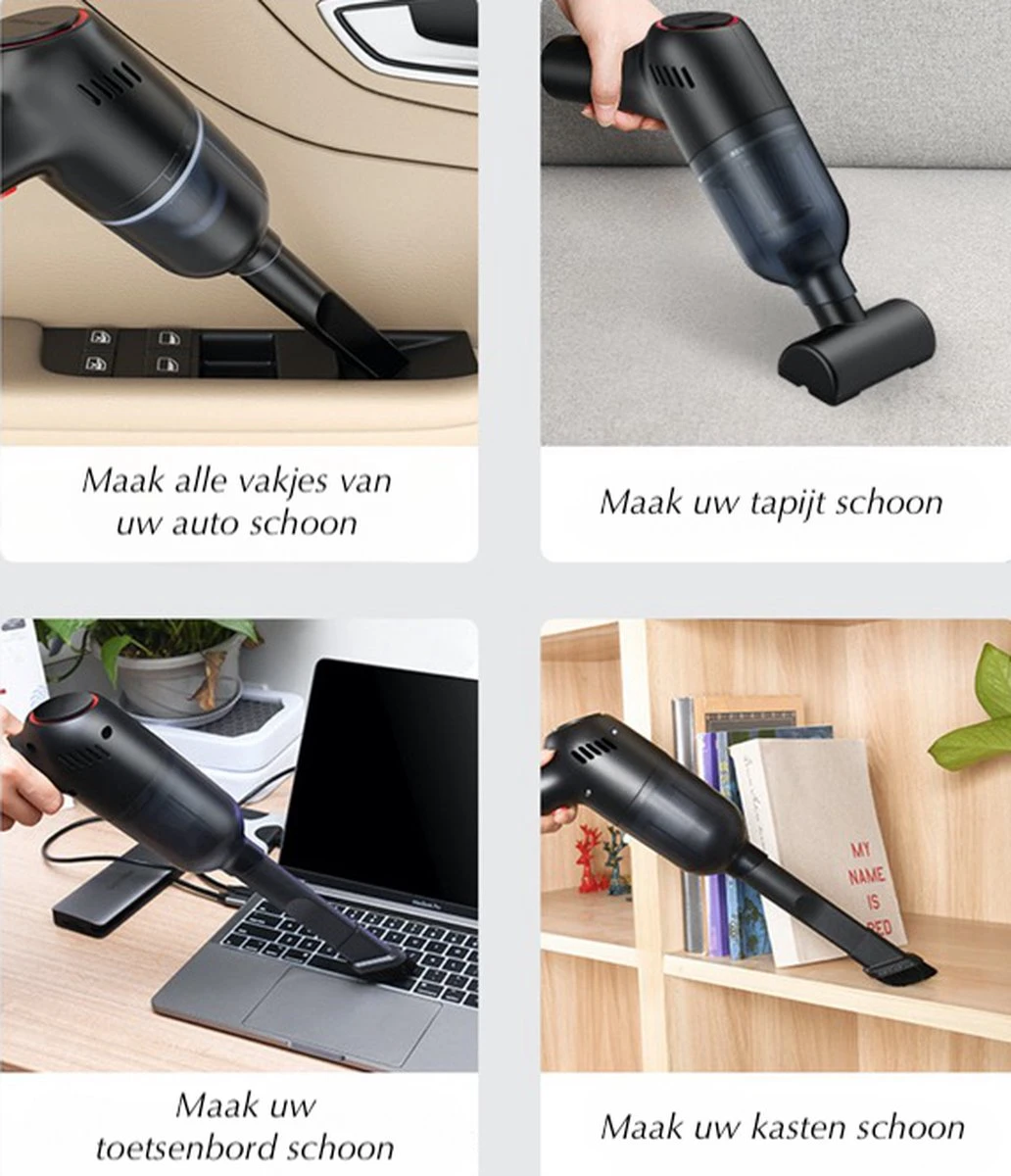 Aspirateur De Voiture Sans Fil - Mini Aspirateur - Rechargeable Rapidement - Portatif - Convient Pour La Voiture Et La Maison - Puissant - Zwart 9 Aspirateur De Voiture Sans Fil - Mini Aspirateur - Rechargeable Rapidement - Portatif - Convient Pour La Voiture Et La Maison - Puissant - Zwart – Image 7