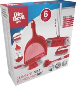 Dirt Devil Kit De Nettoyage 6 Pièces - Brosse à Vaisselle / Laveur à Main / Balai Doux Avec Manche / Pelle à Poussière Et Pelle à Poussière - Rouge / Grijs -Nettoyage Produits Boutique 1062x1200 2