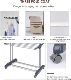 Etendoirs Wasrek à Linge Étendoir à Linge Sur 3 Niveaux Avec 4 Roues De Frein De Stationnement, Tubes En Acier Inoxydable, Charge Maximale : 38 Kg, Grande Capacité 172 X 72 X 50 Cm -Nettoyage Produits Boutique 1070x1200