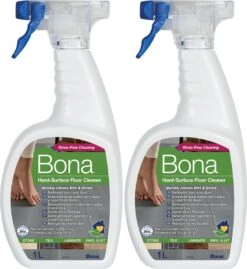 Bona Spray Nettoyant Pour Sols Durs, Carrelages Et Parquet Stratifié - 2 X 1 Litre Multipack - Nettoyant PVC - Sans Traces - Séchage Rapide