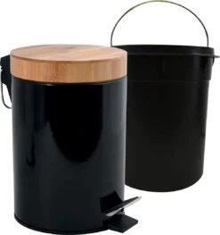 Seau MSV Cosmetics, 3 Litres, Acier Inoxydable, Bambou Avec Mécanisme De Fermeture En Douceur Et Seau Intérieur, Poubelle De Salle De Bain Aza, Fermeture En Douceur, Seau à Déchets, Noir -Nettoyage Produits Boutique 1128x1200 2