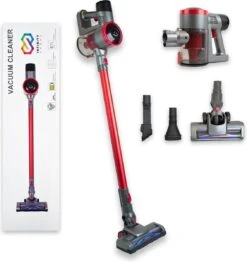 Aspirateur Infinity Goods Stick - Sans Fil - 4 En 1 - Portatif - Batterie Et Chargeur Inclus - Puissance D'aspiration 6500 PA - Sans Sac - Rouge/ Grijs
