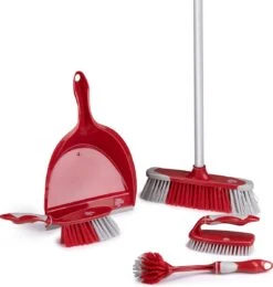 Dirt Devil Kit De Nettoyage 6 Pièces - Brosse à Vaisselle / Laveur à Main / Balai Doux Avec Manche / Pelle à Poussière Et Pelle à Poussière - Rouge / Grijs