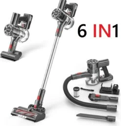 Aspirateur Balai Sans Fil 200Watt 6en1 Avec 4 Accessoires Différents - Sans Sac - Filtre Hepa - Aspirateur à Main - Voleur à Main