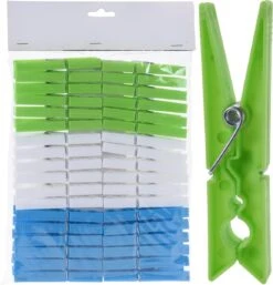 72x Épingles à Linge Vert / Bleu / Blanc En Plastique 9 Cm - Entretien Ménager - Faire La Lessive - Suspendre Le Linge - Pinces à Linge / Épingles à Linge à Linge / Pinces En Plastique