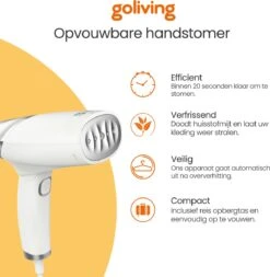Défroisseur à Vapeur Goliving - Défroisseur à Main Pour Vêtements/textiles/tissus - Fer à Vapeur - Nettoyeur à Vapeur à Main - Défroisseur à Main - Pliable - Incl. Pochette De Voyage - Wit -Nettoyage Produits Boutique 1171x1200 1