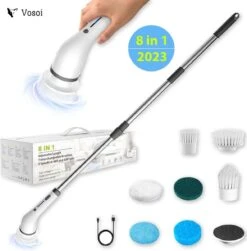 Vosoi - Brosse De Nettoyage électrique - Polisseuse - Brosse à Récurer électrique - Polisseuse - Produits De Produits De Nettoyage - 7 Accessoires - Sans Fil - Cuisine - Salle De Bain - Voiture - Nettoyeur De Sol Avec Manche