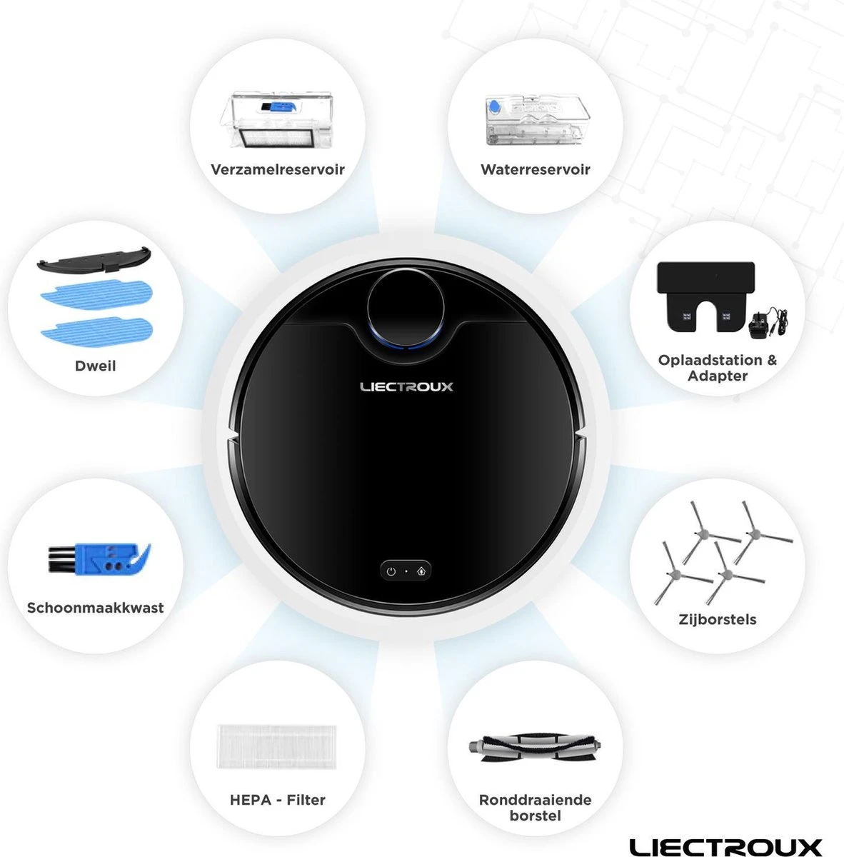 Robot Laveur Liectroux Avec Contrôle D'application - 3000Pa - Robot Aspirateur Avec Fonction De Nettoyage - Système De Nettoyage - Mop - Aspirateur Robot 8 Robot Laveur Liectroux Avec Contrôle D'application - 3000Pa - Robot Aspirateur Avec Fonction De Nettoyage - Système De Nettoyage - Mop - Aspirateur Robot – Image 6