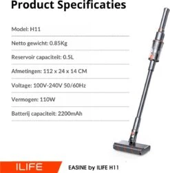 Aspirateur Sans Fil ILIFE® - Aspirateur 2 En 1 - Aspiration Forte 16kPa - Aspirateur Balai Batterie 22mAh - Poignée Légère - Grijs -Nettoyage Produits Boutique 1183x1200 5