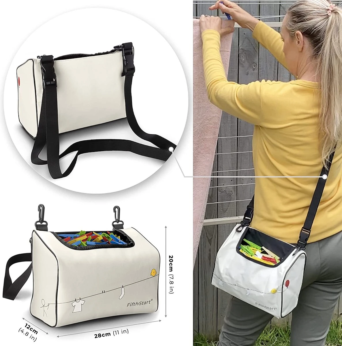 Avec Sac à Pinces à Linge Ouvert Pour Suspendre Ou Transporter, Jusqu'à 300 Clips, Avec Suspension Pour Hanches Et Shakers, Imperméable (tissu 900D, Beige) 6 Avec Sac à Pinces à Linge Ouvert Pour Suspendre Ou Transporter, Jusqu'à 300 Clips, Avec Suspension Pour Hanches Et Shakers, Imperméable (tissu 900D, Beige) – Image 4