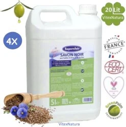 Savon De Marseille Noir 4X5Lit. Produit D'entretien Ménager Bio . Écologique Biologique. Savon De Nettoyage Multifonctionnel