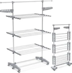 Vounot Séchoir à Linge Pliable à Roulettes Séchoir à Linge En Acier Inoxydable De Grande Capacité Ceinture Pliante à 3 Couches 23m Intérieur Outdoor Sèche-linge En Métal 170x60x152cm