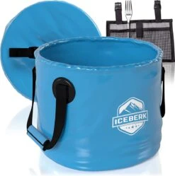 Kom Pliable Iceberk Avec Couvercle Et Sac Filet - 20L | Seau D'extérieur Pliable Portable - Imperméable, Robuste Et Peu Encombrant | Lavabo De Camping En PVC Et Bac De Rangement