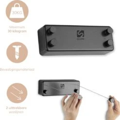 Corde à Linge Extensible GLOW - Vis Fournies - Corde à Linge à âme En Acier - Fil à Laver - Alternative Au étendoir - Corde à Linge En Wasrek - Corde à Linge Extensible - Longueur De Séchage De 8,4 M