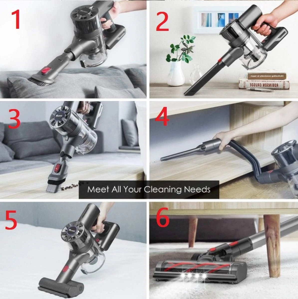 Aspirateur Balai Sans Fil 200Watt 6en1 Avec 4 Accessoires Différents - Sans Sac - Filtre Hepa - Aspirateur à Main - Voleur à Main 8 Aspirateur Balai Sans Fil 200Watt 6en1 Avec 4 Accessoires Différents - Sans Sac - Filtre Hepa - Aspirateur à Main - Voleur à Main – Image 6