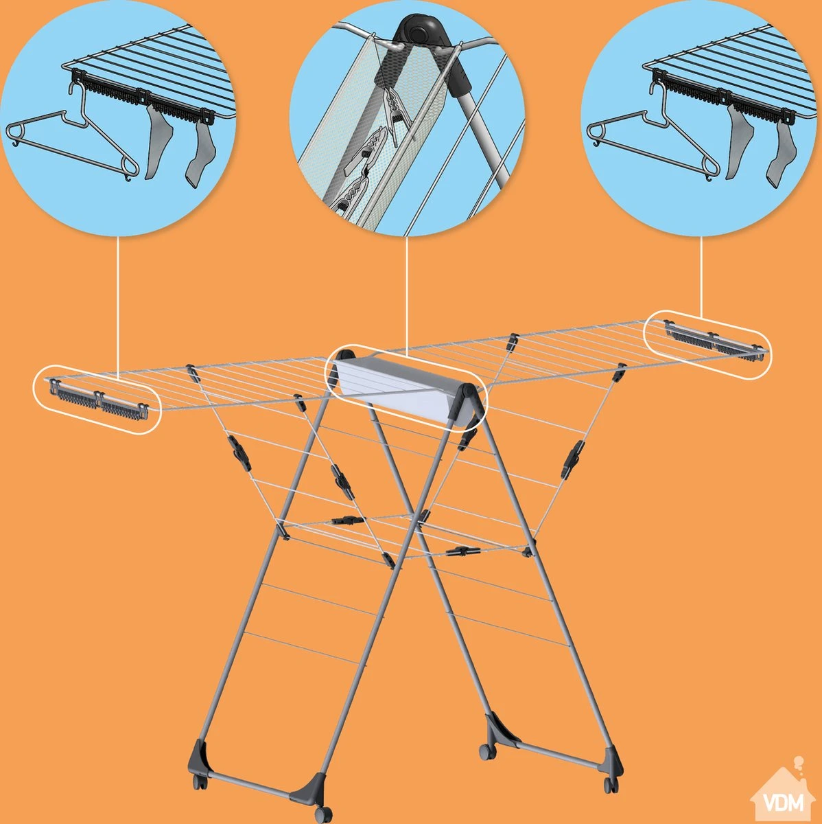 LaundrySpecialist Pliable Avec Pas Moins De 29 Mètres De Longueur De Séchage – LONGUE DURÉE DE VIE ET MOBILE. Séchoir à Linge Sur Roulettes Avec Espace De Rangement Pour Pinces à Linge Et Espace Pour Sécher Facilement Les Chaussettes 9 LaundrySpecialist Pliable Avec Pas Moins De 29 Mètres De Longueur De Séchage – LONGUE DURÉE DE VIE ET MOBILE. Séchoir à Linge Sur Roulettes Avec Espace De Rangement Pour Pinces à Linge Et Espace Pour Sécher Facilement Les Chaussettes – Image 7