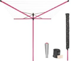 Sèche-linge Rotatif Brabantia Lift-O-Matic Avec Ancrage Au Sol En Métal, Housse De Protection, Sac à Linge Et Épingles à Linge - 50 M - Pink Printemps -Nettoyage Produits Boutique 1200x1001 1