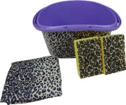 Set De Nettoyage Avec Imprimé Panthère - Violet / Marron Clair - Plastique - 5 Pièces - Seau / Chiffons En Microfibre / Éponges - Nettoyage - Nettoyage