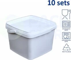 10 X Seau Carré Blanc Avec Couvercle - 3,5 Litres Avec Fermeture Garantie - Convient Au Congélateur Et Au Lave-vaisselle - Convient Aux Aliments Et Non Alimentaires - Produit Aux Nederland