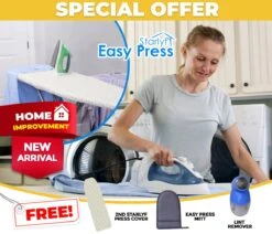 Repassage Rapide - Easy Press - Starlyf - Housse De Planche à Repasser + Anti-peluches + Gant De Protection En Fer - Vêtements - Vapeur - Vapeur à Main - Sans Fer - Geen De Plis - Repassage