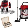 Set EINHELL - Aspirateur Eau/poussière TE-VC 2025 SACL - 1200W - 25L - Défonceuse TC-RO 1155 E - 1100W - 55mm - Set De 15 Forets