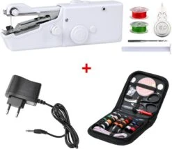 TopSun Machine à Coudre à La Main - Mini Machine à Coudre Portable - Compacte - Sans Fil - Électrique - Aiguilles - Kit De Couture - Boîte à Couture - Sac Complet D'Accessoires - Couleur Wit