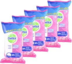 5x 80 Lingettes Humides Dettol - Fleur De Cerisier - Power & Fresh - Pack économique - Pour Nettoyer Toutes Les Surfaces - Lingettes Multi -nettoyantes