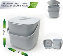 Poubelle à Compost YourCasa® - 7L - Pour Les Déchets Organiques Du Quotidien Dans La Cuisine - Passe Au Lave-vaisselle - Anti-odeur - Insert Intérieur Amovible - Poubelle à Déchets Organiques Avec Couvercle (gris Clair) -Nettoyage Produits Boutique 1200x1065 7