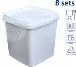 8 X Seau Blanc Carré Avec Couvercle - 5,5 Litres Avec Fermeture Garantie - Convient Au Congélateur Et Au Lave-vaisselle - Convient Aux Aliments Et Non Alimentaires - Produit Aux Nederland