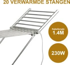 Etendoir à Chauffage électrique Alora - Argent - 20 Barres - étendoir - économe En énergie - Chauffage - Chauffable - Adapté Aux Enfants - Résistant Aux Pinces à Linge -Nettoyage Produits Boutique 1200x1111