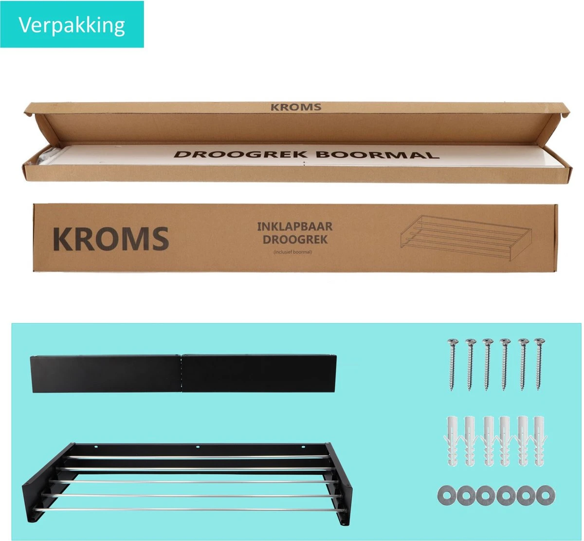 KROMS Étendoir Mural Zwart 100 Cm - AVEC GABARIT DE PERÇAGE - Étendoir Pliable - Wasrek Suspendu - Pliable - Mur - Peut être Suspendu - Longueur De Séchage 6m 11 KROMS Étendoir Mural Zwart 100 Cm - AVEC GABARIT DE PERÇAGE - Étendoir Pliable - Wasrek Suspendu - Pliable - Mur - Peut être Suspendu - Longueur De Séchage 6m – Image 9