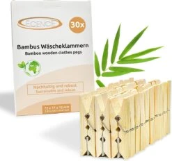 ECENCE Épingles à Linge à Linge Bois De Bambou, 30 Pièces. 72 X 17 X 12 Mm, Chevilles Artisanales, Chevilles En Bois Durables, Ressorts Extra Solides