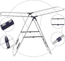 LAUWG - Étendoir à Linge Pliable, Séchoir à Linge Sur Pied Séchoir à Linge Aile Séchoir à Linge, Longueur De Séchage 16 M, En Acier Inoxydable, Argent, Groot -Nettoyage Produits Boutique 1200x1130 1