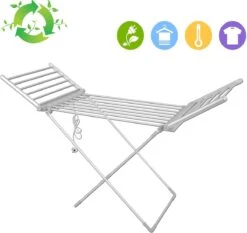 Étendoir à Linge électrique - Sèche-linge Mobile - Respectueux De L'environnement - Wasrek - Étendoir à Wasrek Chauffant - Étendoir à Linge - Étendoir Pliable - Tube Chauffant 20 - Corde à Linge - Avec 2x Ailes Supplémentaires