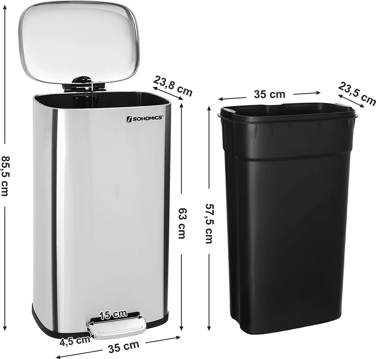 Songmics OrionS | Poubelle Pour La Cuisine | Poubelle 30 L à Pédale | Poubelle à Pédale Avec Bac Intérieur En Plastique | Couvercle à Charnière | Fermeture Douce | Anti-odeur Et Hygiénique | Argent | LTB03NL 6 Songmics OrionS | Poubelle Pour La Cuisine | Poubelle 30 L à Pédale | Poubelle à Pédale Avec Bac Intérieur En Plastique | Couvercle à Charnière | Fermeture Douce | Anti-odeur Et Hygiénique | Argent | LTB03NL – Image 4