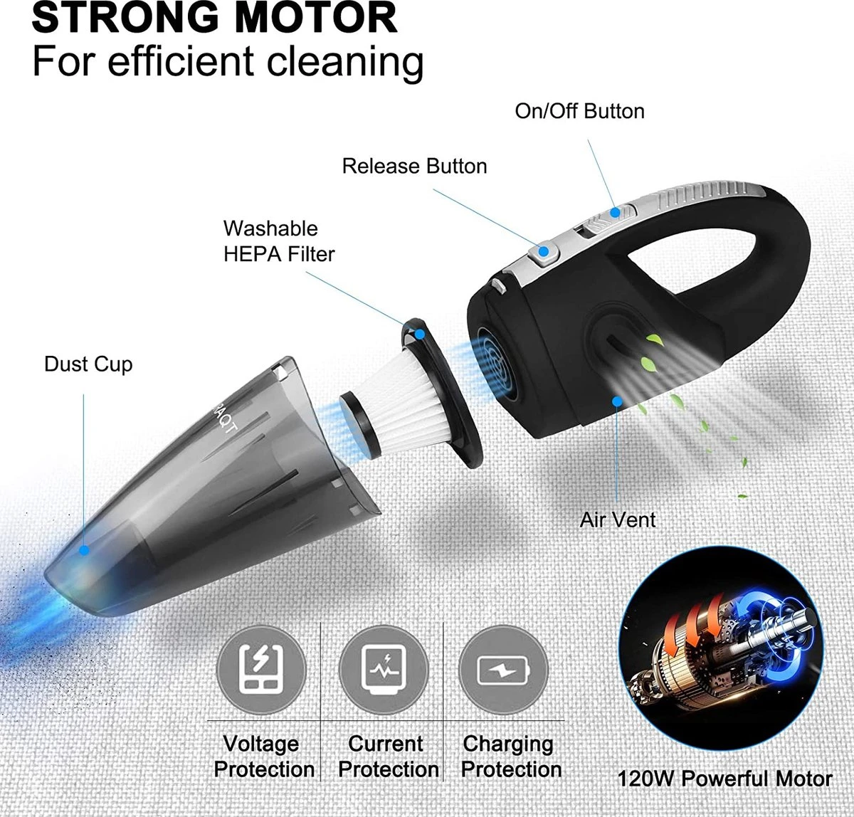 TrueForYou - Aspirateur à Main Sans Fil Avec Forte Aspiration 120 W, Aspirateur De Voiture Portable Rechargeable, Aspirateur Léger Pour La Maison, Le Bureau, La Voiture Et Les Animaux Domestiques 4 TrueForYou - Aspirateur à Main Sans Fil Avec Forte Aspiration 120 W, Aspirateur De Voiture Portable Rechargeable, Aspirateur Léger Pour La Maison, Le Bureau, La Voiture Et Les Animaux Domestiques – Image 2