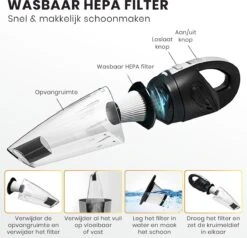 Aspirateur à Main Sans Fil Avec 5 Accessoires - Aspirateur à Main - Aspirateur De Voiture - Rechargeable Par USB - Zwart -Nettoyage Produits Boutique 1200x1155 4