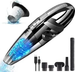 Aspirateur à Main Sans Fil Avec 5 Accessoires - Aspirateur à Main - Aspirateur De Voiture - Rechargeable Par USB - Zwart