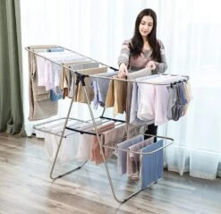 SONGMICS Portant à Vêtements En Acier Inoxydable, Sèche-linge Avec Ailes Réglables En Hauteur, Porte-vêtements à Ailes à 2 Niveaux, Pour Chaussettes, Linge De Lit, Vêtements, Pliable, Balcon, Stable, Bleu LLR53BU 12 SONGMICS Portant à Vêtements En Acier Inoxydable, Sèche-linge Avec Ailes Réglables En Hauteur, Porte-vêtements à Ailes à 2 Niveaux, Pour Chaussettes, Linge De Lit, Vêtements, Pliable, Balcon, Stable, Bleu LLR53BU -Nettoyage Produits Boutique 1200x1161