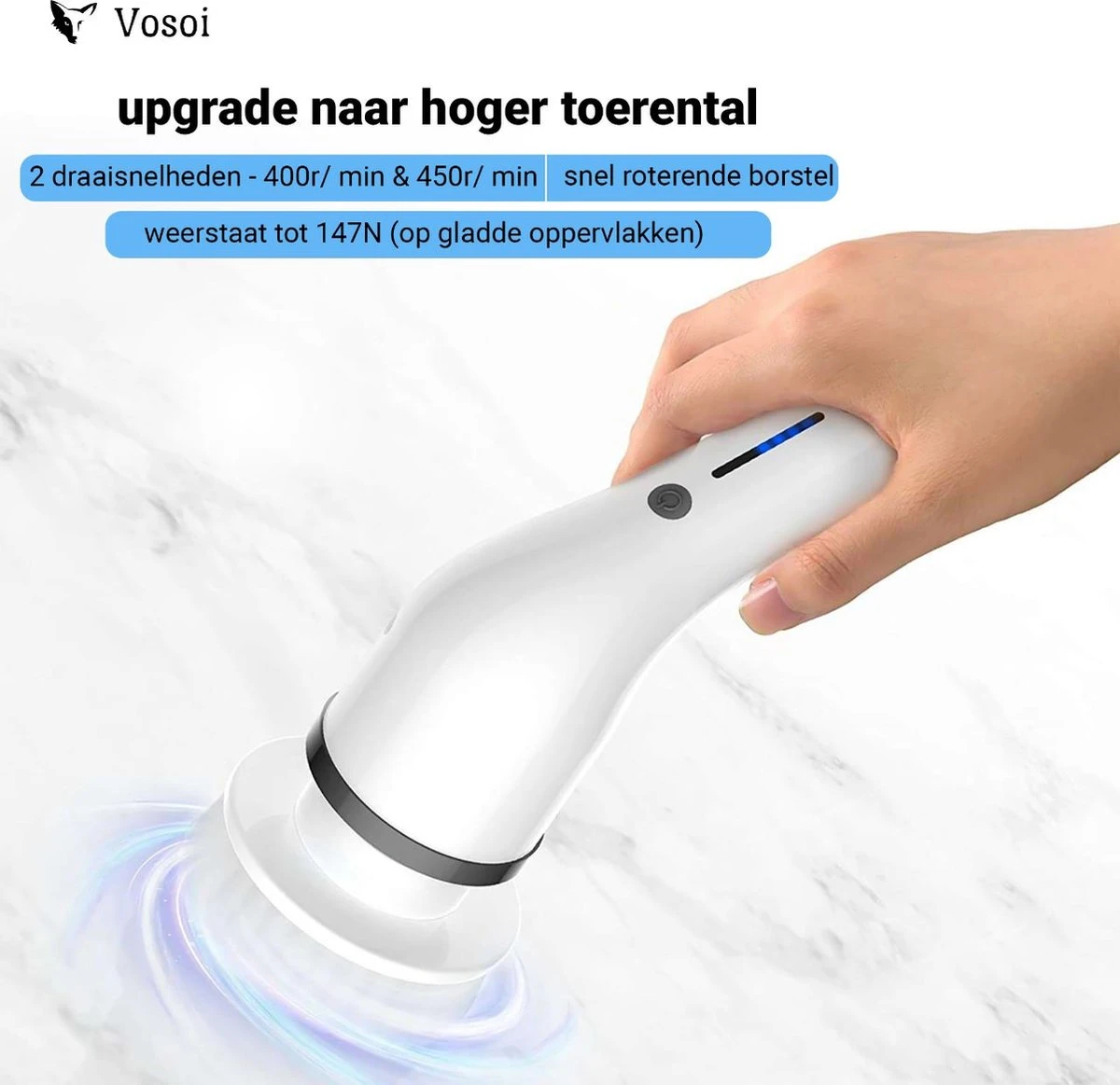 Vosoi - Brosse De Nettoyage électrique - Polisseuse - Brosse à Récurer électrique - Polisseuse - Produits De Produits De Nettoyage - 7 Accessoires - Sans Fil - Cuisine - Salle De Bain - Voiture - Nettoyeur De Sol Avec Manche 4 Vosoi - Brosse De Nettoyage électrique - Polisseuse - Brosse à Récurer électrique - Polisseuse - Produits De Produits De Nettoyage - 7 Accessoires - Sans Fil - Cuisine - Salle De Bain - Voiture - Nettoyeur De Sol Avec Manche – Image 2