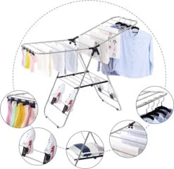 LAUWG - Étendoir à Linge Pliable, Séchoir à Linge Sur Pied Séchoir à Linge Aile Séchoir à Linge, Longueur De Séchage 16 M, En Acier Inoxydable, Argent, Groot -Nettoyage Produits Boutique 1200x1168 1