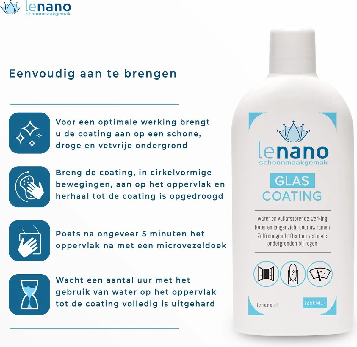 Lenano Glass Coating 250ml - Nano Coating Glass Hydrofuge Et Anti-salissures - Transparent - Protection Des Fenêtres - Sans Calcaire - Clean Cabine De Douche Carrelage De Salle De Bain 8 Lenano Glass Coating 250ml - Nano Coating Glass Hydrofuge Et Anti-salissures - Transparent - Protection Des Fenêtres - Sans Calcaire - Clean Cabine De Douche Carrelage De Salle De Bain – Image 6