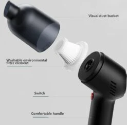 Aspirateur De Voiture Portable - Aspirateur à Main - Batterie Intégrée - 3 Accessoires - Aspirateur Puissant - 120W - 8000Pa - Mini Aspirateur -Nettoyage Produits Boutique 1200x1179 1