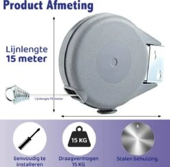 Krexs Corde à Linge Extensible - Corde à Linge - 15 Mètres - Fil à Linge - Corde à Linge Extensible - Corde De Séchage En Rouleau - Gain De Place -Nettoyage Produits Boutique 1200x1180