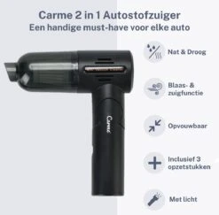 Carme® Aspirateur De Voiture 2 En 1 - Rechargeable - Wet & Droog - Aspirateur à Main - Airduster - Petit Aspirateur - Convient Pour La Voiture Et à La Maison - Aspirateur Sans Fil - Zwart -Nettoyage Produits Boutique 1200x1181 4