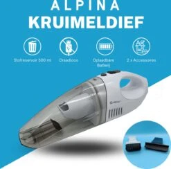 Aspirateur à Main Alpina - Sans Fil - Accessoires Inclus - Aspirateur à Main - 30 Watt - 4,8 V - Bac à Poussière 500 Ml - Wit