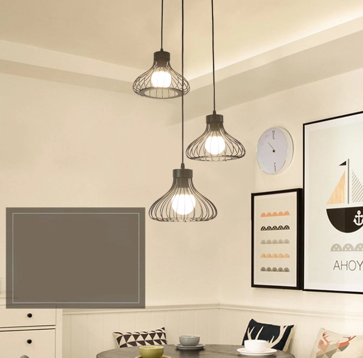 Suspension Noire - Lampe D'ambiance - Plafonnier - Lampe De Cuisine - Ø37 Cm - Zwart - Métal - Industriel - Intérieur Noir - E27 - 240 V - Sans Source Lumineuse 6 Suspension Noire - Lampe D'ambiance - Plafonnier - Lampe De Cuisine - Ø37 Cm - Zwart - Métal - Industriel - Intérieur Noir - E27 - 240 V - Sans Source Lumineuse – Image 4