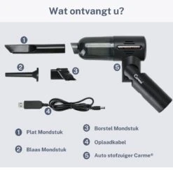 Carme® Aspirateur De Voiture 2 En 1 - Rechargeable - Wet & Droog - Aspirateur à Main - Airduster - Petit Aspirateur - Convient Pour La Voiture Et à La Maison - Aspirateur Sans Fil - Zwart -Nettoyage Produits Boutique 1200x1185 7